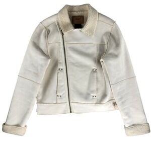 Ralph Lauren Palomino Faux Shearling Moto Jacket Womens M Ivory Sherpa Korea